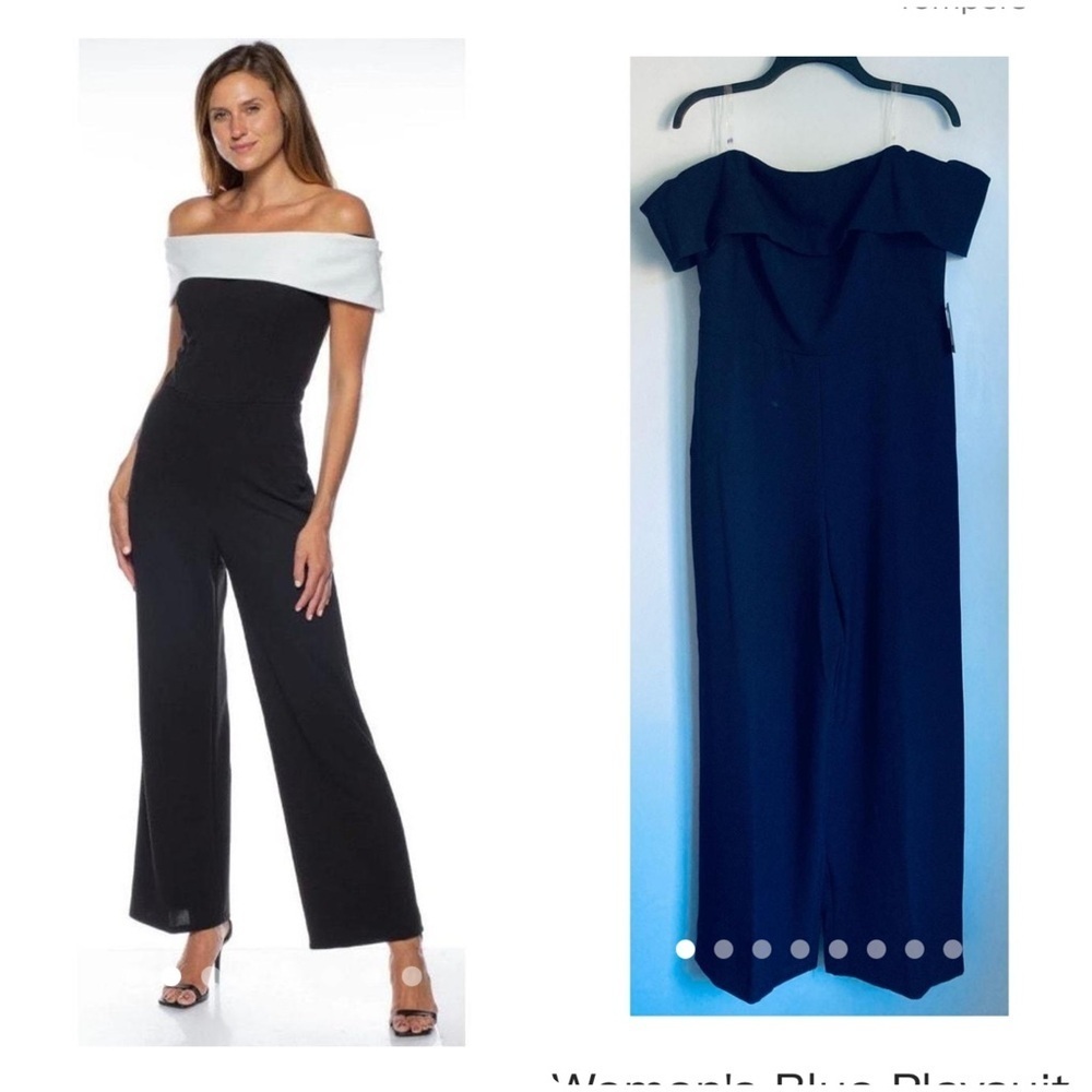 Anthropologie Marina navy Blue Wide-Leg off shoulder Jumpsuit